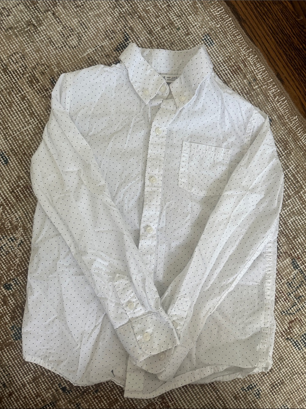 Janie and Jack White Button-Down Shirt with Tiny Navy Dot Print